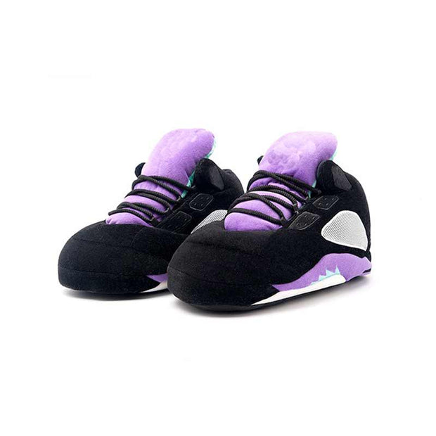 5 Black/Purple Plush Slippers