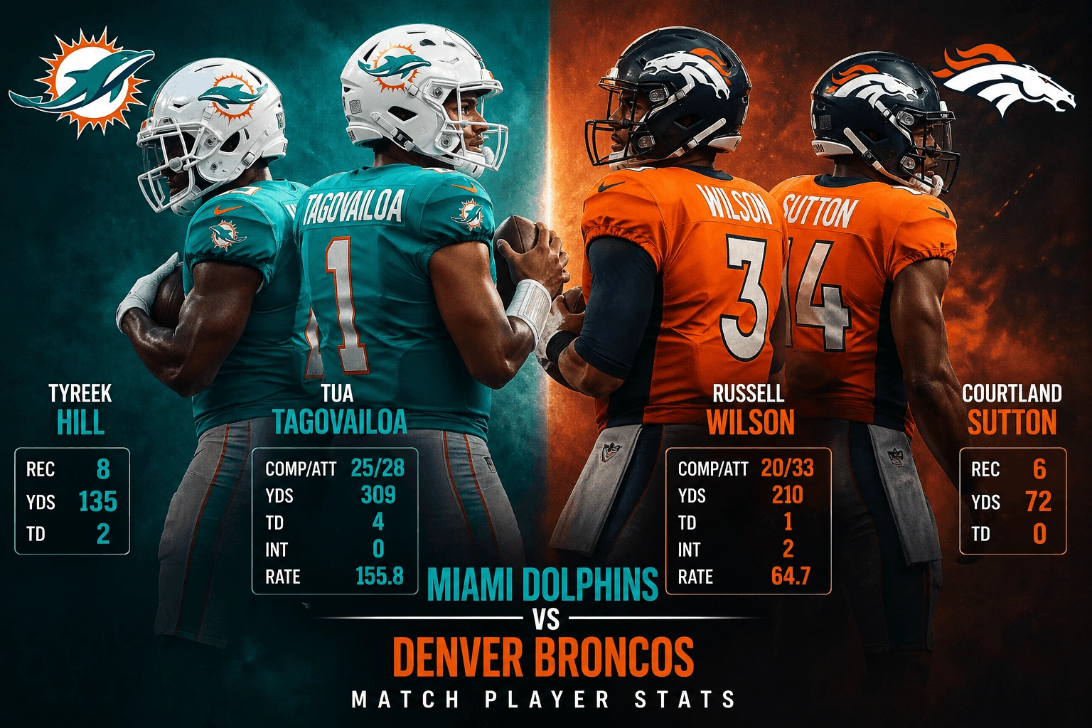 Miami Dolphins vs Denver Broncos Match Player Stats